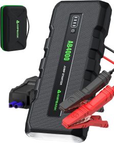 4000A Emergency Starting Power Supply 12V Portable Car Battery Jump Starter With 18W Fast Charge For 10L Gasoline And 8L Diesel Engines With LED Light
