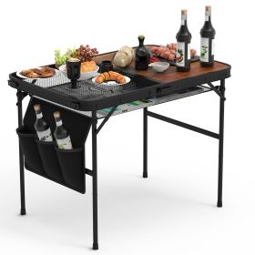 1Pc 35.43x23.62x26in Foldable Camping Table Collapsible Picnic Aluminum Alloy Grill Stand 66LBS Max Load Height Adjustable BBQ Table With Adjustable H