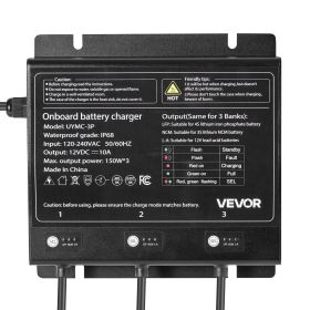 VEVOR Marine Battery Charger, 3-Bank, 10A 12V Onboard Boat Charger, IP68 Waterproof Smart On-Board Battery Charger, for Lithium-Ion (LiFePO4), NCM