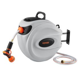 VEVOR Retractable Hose Reel, 130 ft x 1/2 inch, 180Â° Swivel Bracket Wall-Mounted, Garden Water Hose Reel with 9-Pattern Nozzle, Automatic Rewind