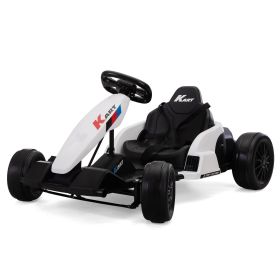 Electric Go Kart Pro, Kids Racing Car, Outdoor Ride On Toy with MP3 for Kids Aged 4-16, Black and White