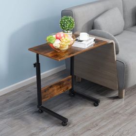 Adjustable Height Mobile Computer Desk 80cm Vintage Wood Desk with Panel Black Steel Frame Rolling Workstation Particle Board Desktop for Home Office