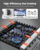 Gas Range Oven, 30 Inches Width, Freestanding Stainless Steel Stove and Oven with 5 Sealed Cooktop Burners, Easy Reach Racks, Storage Drawer