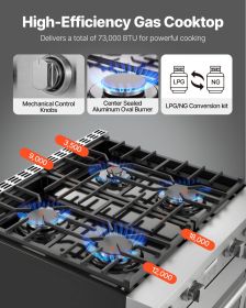 Gas Range Oven, 29.9 Inches Width, Freestanding Stainless Steel Stove and Oven with 4 Sealed Cooktop Burners, Easy Reach Racks, Halogen Light
