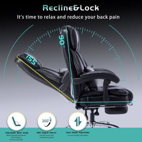 High Back Massage Reclining Office Chair with Footrest, Home Office Executive Computer Desk Chair with Massaging Lumbar Cushion, Adjustable Angle