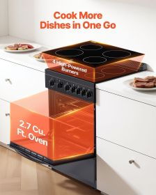 24 in Electric Range Oven, 2.7 Cu. Ft. Capacity Compact Freestanding Oven, Stainless Steel Kitchen Stove with 4 Burners, Easy Reach Rack