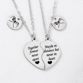 2 Pieces Stainless Steel Heart-shaped Puzzle Pendant Necklace