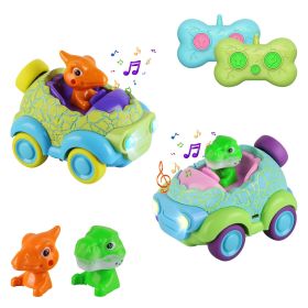 2Pack Dinosaur Remote Control Cars For Toddlers Rechargeable RC Cars With Light Music Birthday Gift For Boys Girls Aged 3 4 5 6 Years Old Christmas Ne