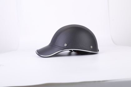 1Pc Safety Bicycle Helmet Adjustable Windproof Bike Helmet Sunshade Baseball Cap Anti-UV Cycling Motorcycle Hat Leather Helmet (Color: Black)