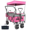 Collapsible Wagon 140L Wagons Carts Foldable With Removable Canopy, Folding Wagon Cart With Wheels For All-Terrain With Brake, Foldable Wagon With Coo