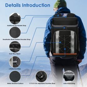 Cooler Backpack 36 Can Leakproof Insulated Cooler Backpack With 25L-6.6Gal For Picnic Camping Beach Hiking Fishing Travel (Color: Black)