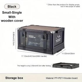 Folding Camping Storage Box Multi-layer Thickened Cover Durable Plastic Portable Outdoor Picnic Car-mounted Solid Structure Automatic Camping Accessor (Option: Black With wooden cover)