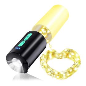 1Pc 4 In 1 Rechargeable Camping String Light IP44 Waterproof Camping Lantern With 33Ft String Light 7 Light Modes Emergency Power Bank Carry Bag (Color: Black)