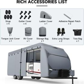RV Cover, Upgraded 7 Layers Top Travel Trailer Cover, Waterproof Camper Cover For Toy Hauler With Tongue Jack Cover, Gutter Covers (Option: 19ft 20ft)