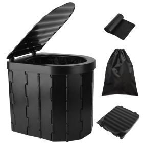 1Pc Foldable Emergency Toilet Portable Porta Potty For Car Travel Camping Boating Hiking Cleanable Travel Commode With Lid Carry Bag 1 Roll Garbage Ba (Option: Toilet)