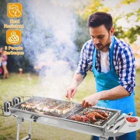 16.7x10x17.7 Inch Portable Charcoal Grill Foldable BBQ Suitcase Grill Rack For Outdoor Camping Picnic Garden BBQ (Color: Silver)