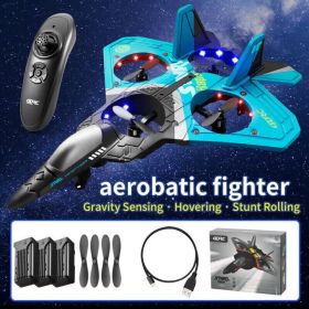 4DRC V17 Remote Control Plane 2.4Ghz Foam RC Airplanes Helicopter Quadcopter,Spinning Drone With Cool Light,Gifts For Kids Adults.Logistics Is Randoml (Option: Blue-3battery)