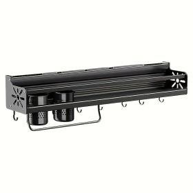 Wall Mounted Cutlery Rack And Camping Kitchen Rack With Spice Rack, Please Note That This Product Is Shipped By Yourself For The Average Shipping (Color: Black)