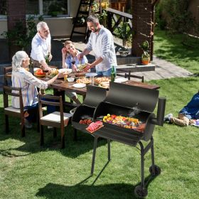 111x54x93cm Black, Double Cylinder, Wheeled, Smoked, Charcoal Grill (Color: Black)