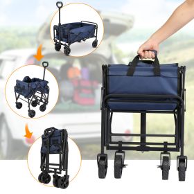29x18x33in Blue Fabric, Black Frame, 600D Oxford Cloth, Steel Frame, Small Wheels, Flat Fold, Garden Folding Car, 220lbs (Color: Blue)