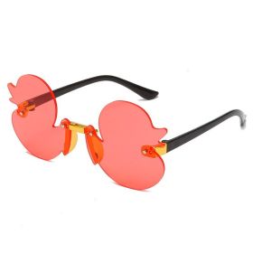 Fashion Children's Sunglass Rimless Cartoon Duck Shape Sunshade Anti-Ultraviolet Glasses Party Decorative Glasses For Child Kids (Lenses Color: Red)