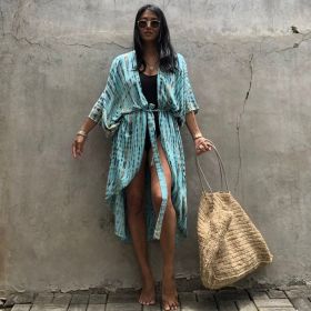 Beach Cover Ups for Swimwear Women Black Tie Dye Kimono Swimsuit Cape Summer Dress 2022 Beachwear Outfits Sales (Color: blue cover ups, size: One Size)
