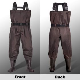 BELLE DURA Fishing Waders Chest Waterproof Light Weight Nylon Bootfoot Waders for Men Women with Boots (Color: Brown, size: Men 12 / Women 14)