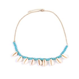 Bohemian Shell Neck Chain Turquoise Shell Pendant (Color: Turquoise)