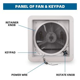 RV Roof Vent Fan 14" with LED Light,4 Speed Reversible 12V RV Exhaust Fan Low Noise,UV Protection,Manual Open for Camper,Travel,Cargo Trailer (Type: without light)