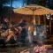 10FT 3-Tier Solar Patio Umbrella With 32 LED Lights, Outdoor Umbrellas With Push Button Tilt And Crank (Color: Khaki)