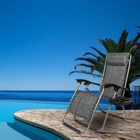 2pcs , Adjustable Folding Lounger With Pillow And Practical Tray For Deck, Terrace, Beach, Patio, Grey (Option: Gray)