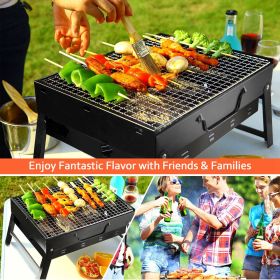 Portable BBQ Grill Foldable Charcoal Grill Camping Garden Outdoor Travel (Color: Black)