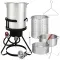 30QT Turkey Pot, 10QT Fish Pot, Four Piece Set, Black Circular Iron Frame, Silver Aluminum Pot, Gas Fryer