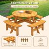 Wooden Picnic Table, Outdoor Camping Table With Seats, With 4 Built-in Benches, - Natural Color