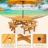 Wooden Picnic Table, Outdoor Camping Table With Seats, With 4 Built-in Benches, - Natural Color