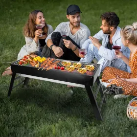 Foldable Charcoal BBQ Grill Stainless Steel Grill Net Easy Setup Portable Tabletop Barbecue Grill For Camping Picnic Outdoor Party (Option: AS PIC)