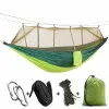 Camping Hammock with Mosquito Net Ultralight Portable Nylon Outdoor Windproof Anti-Mosquito Swing Sleeping Hammock (Color: Green)