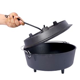 Outdoor Camping Deep Pot For Camping Fireplace Cooking Barbecue Baking Campfire With Leg Base (Color: Black)