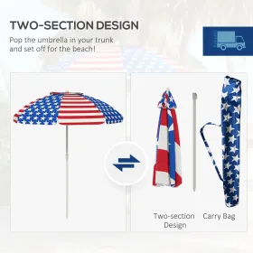 5.7' Beach Umbrella For Travel With Tilt, Vent, Flounce, Portable Outdoor Umbrella, American National Flag Pattern (Color: Blue)