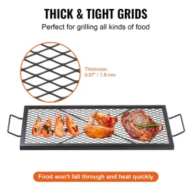 VEVOR X-Marks Fire Pit Grill Grate, Rectangle Cooking Grate, Heavy Duty Steel Campfire BBQ Grill Grid with Handle & Support X Wire (size: 32 x 15 inches)