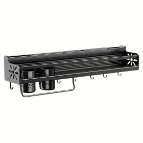 Wall Mounted Cutlery Rack And Camping Kitchen Rack With Spice Rack, Please Note That This Product Is Shipped By Yourself For The Average Shipping (Color: Black)