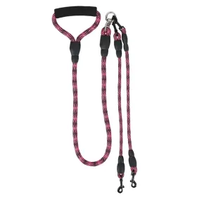 Double Dogs Leash No-Tangle Dogs Lead Reflective Dogs Walking Leash w/ Swivel Coupler Padded Handle (Color: RoseRed)