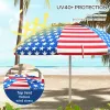 5.7' Beach Umbrella For Travel With Tilt, Vent, Flounce, Portable Outdoor Umbrella, American National Flag Pattern